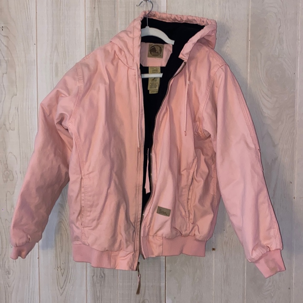 Pink, heavy winter jacket! Cargo on outside and fuzzy on inside!